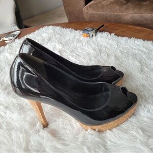 Chic Black Patent Leather Peep-Toe Heels